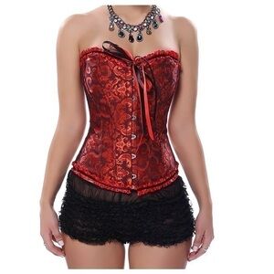 ADHW woman’s Satin Corset Lace up Boned Bustier Overbust red size 4XL